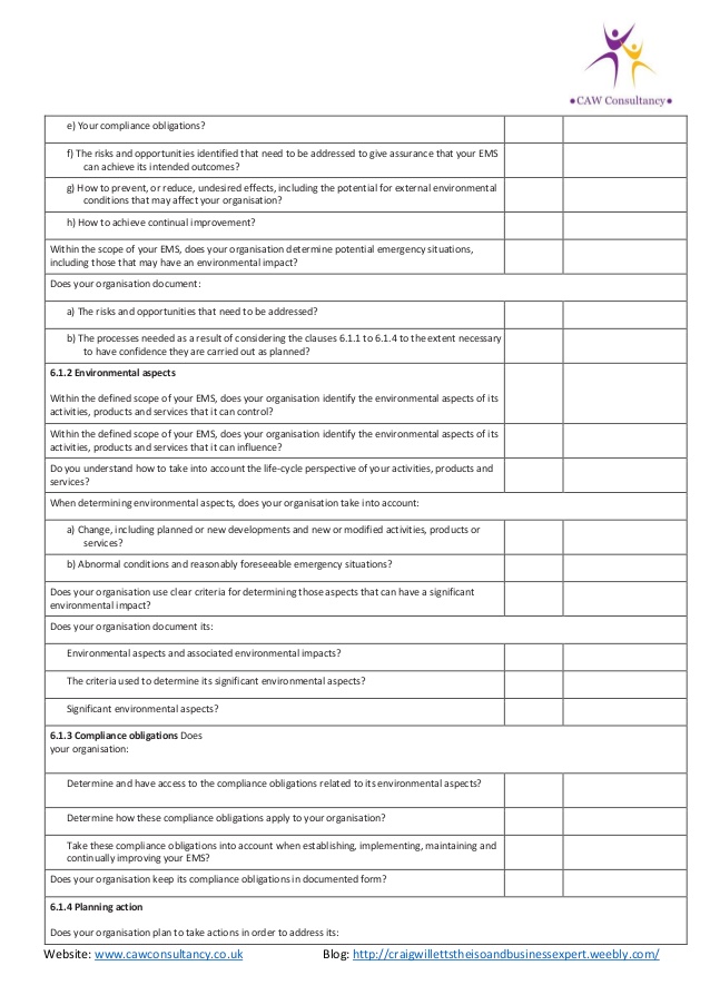 iso 14001 2015 checklist pdf